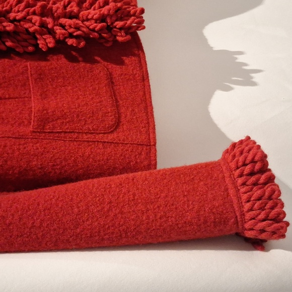 Talbots red / Cherry Red 100% wool Fringe Snap Up  jacket size M - Picture 3 of 6